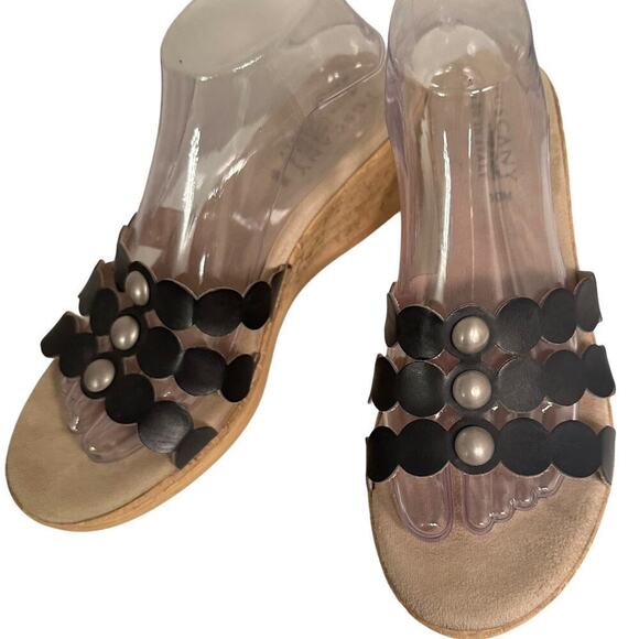 Tuscany Easy Street Black Cork Slip On Platform Wedges Slides Sandals 10M Boho - Picture 14 of 16